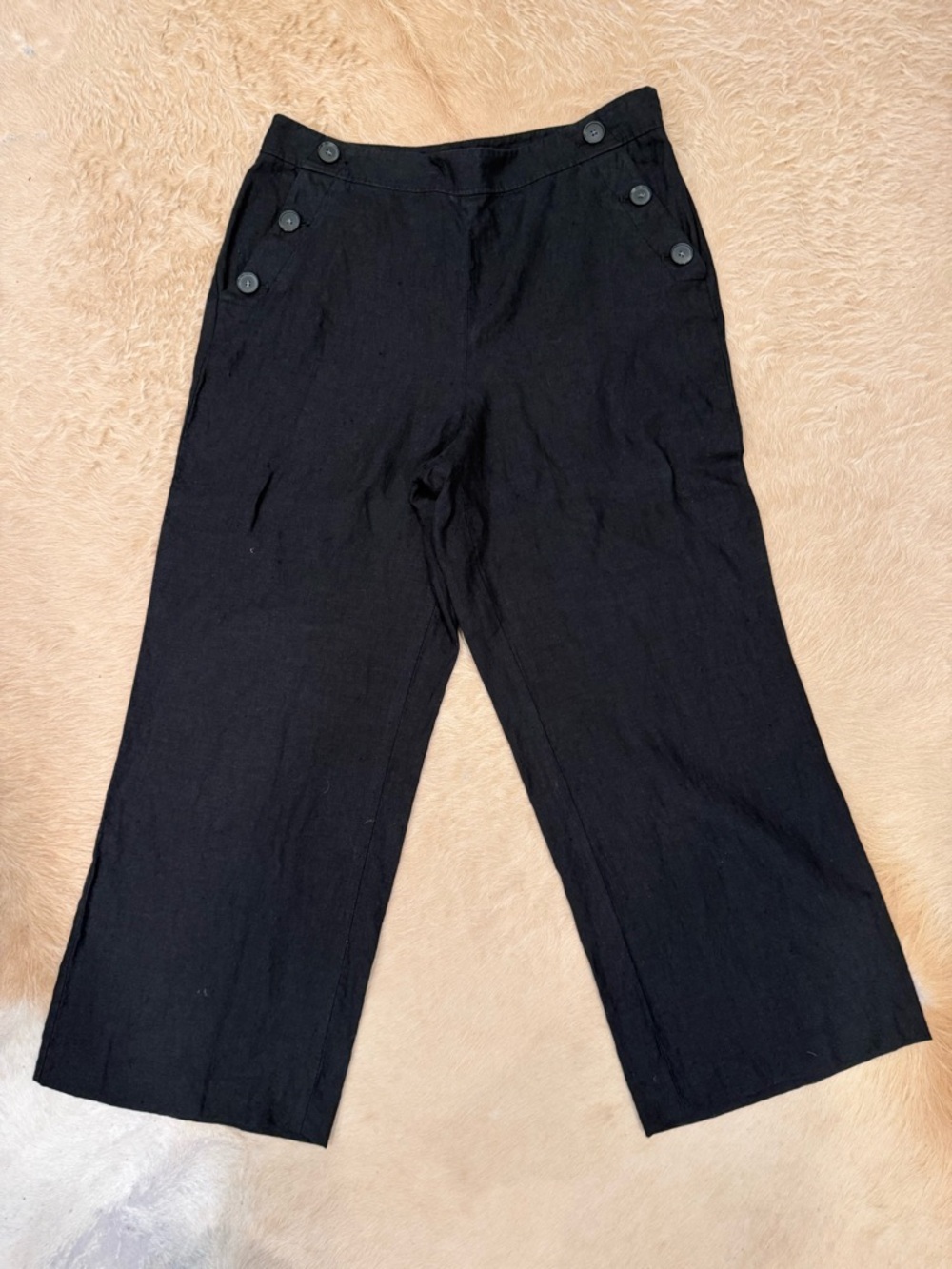 Talbots wide leg button, detailed linen pants with side zipper